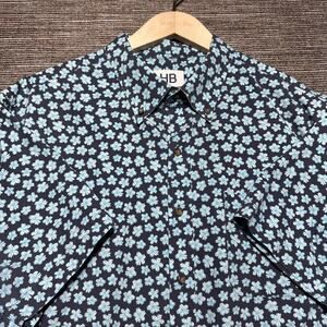 HB Harbor Bay Shirt Men's 1XL Blue Floral All Over SS Button Up Hawaiian